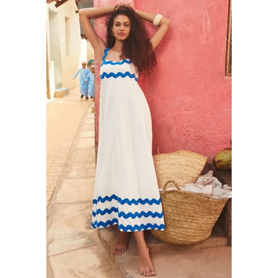 Contrast Trim Square Neck Wide Strap Dress Apparel and Accessories