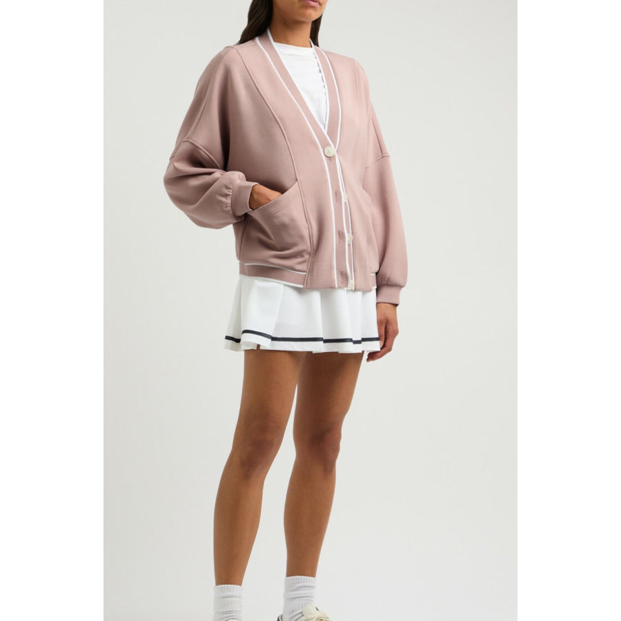 Contrast Trim V Neck Button Up Cardigan Apparel and Accessories