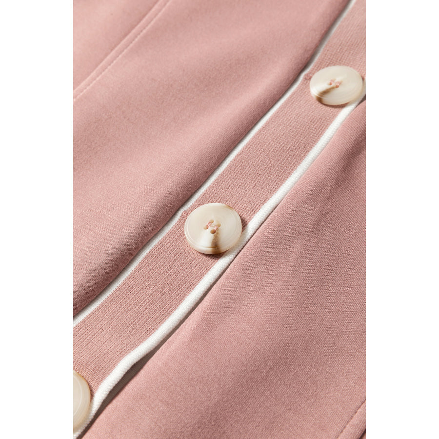 Contrast Trim V Neck Button Up Cardigan Apparel and Accessories