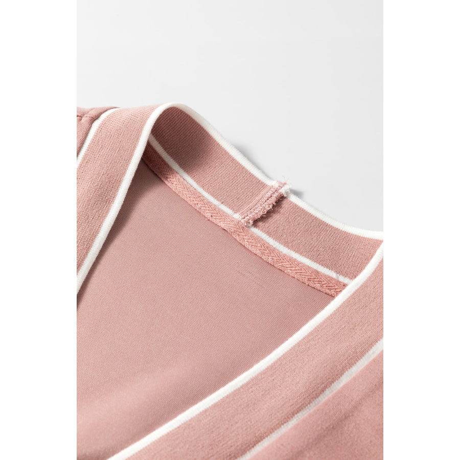 Contrast Trim V Neck Button Up Cardigan Apparel and Accessories