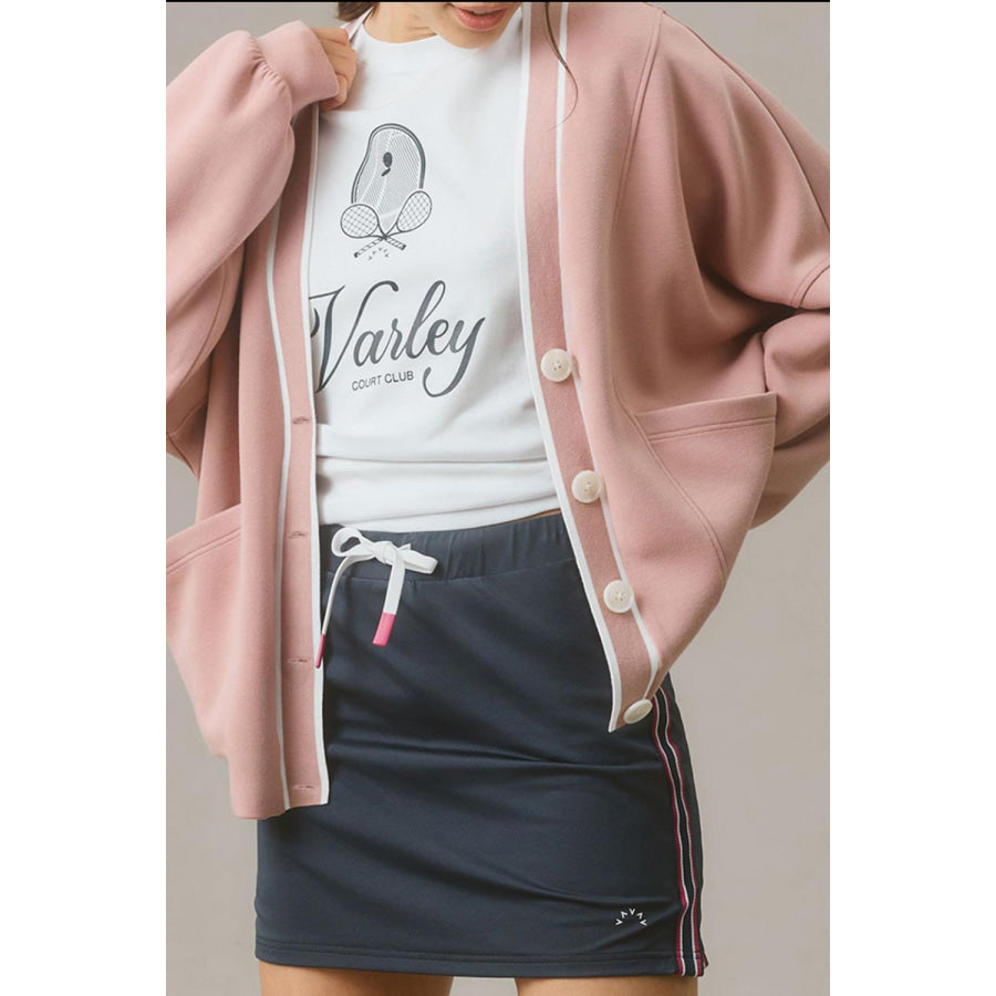 Contrast Trim V Neck Button Up Cardigan Dusty Pink / S Apparel and Accessories
