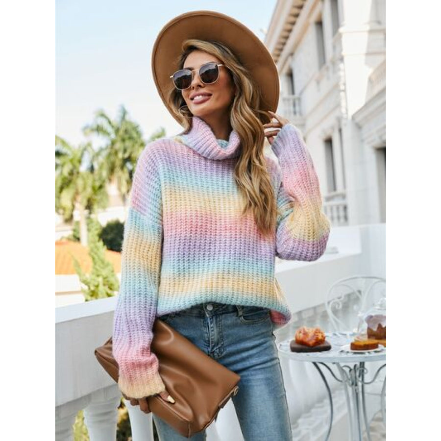 Contrast Turtleneck Dropped Shoulder Sweater Blush Pink / S Apparel and Accessories