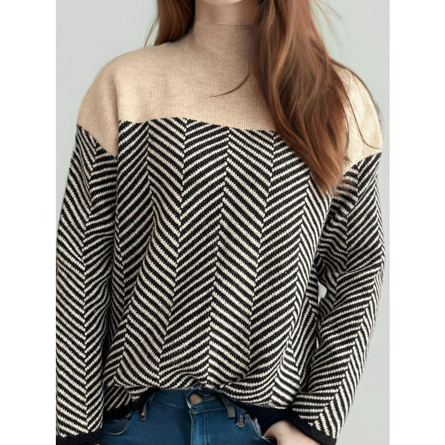 Contrast Turtleneck Long Sleeve Sweater Apparel and Accessories