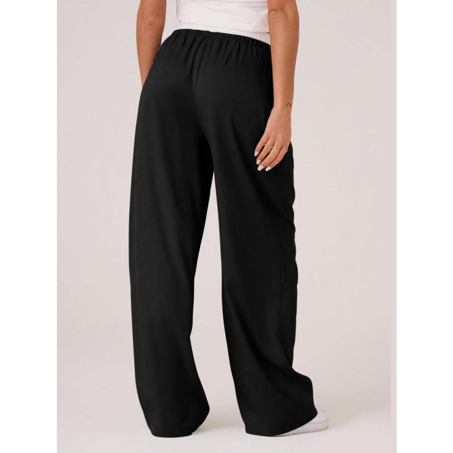 Contrast Waistband Drawstring Wide Leg Pants Apparel and Accessories