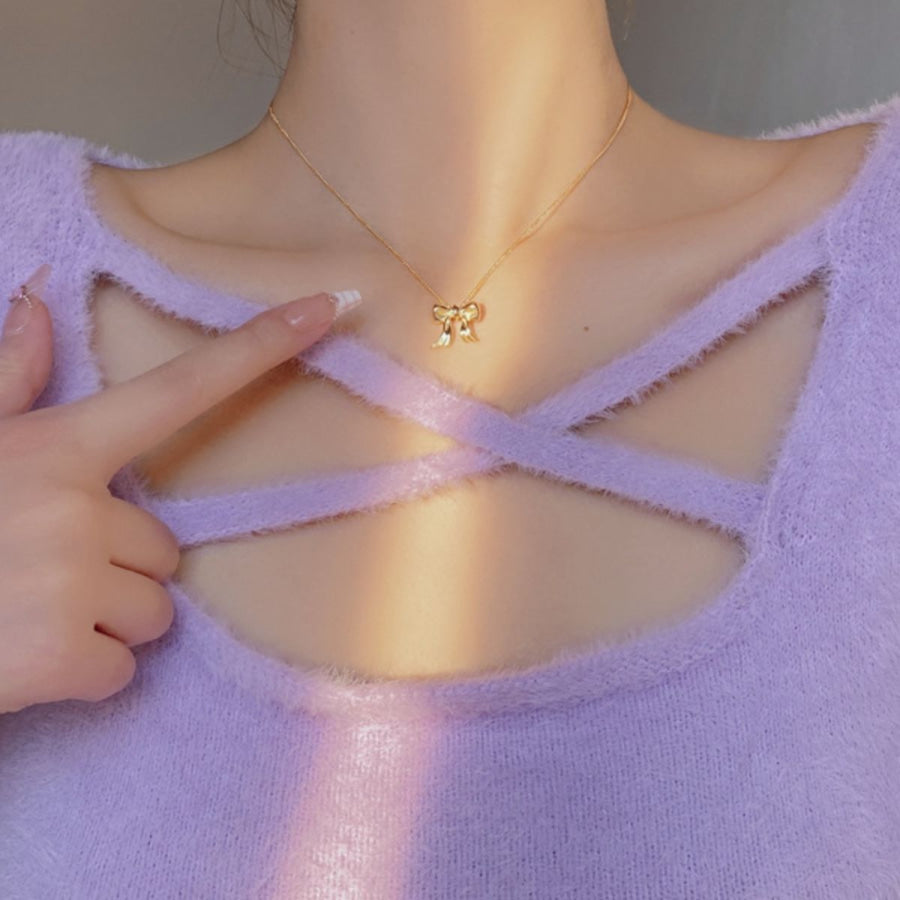 Copper Bow Shape Pendant Necklace Gold / One Size Apparel and Accessories