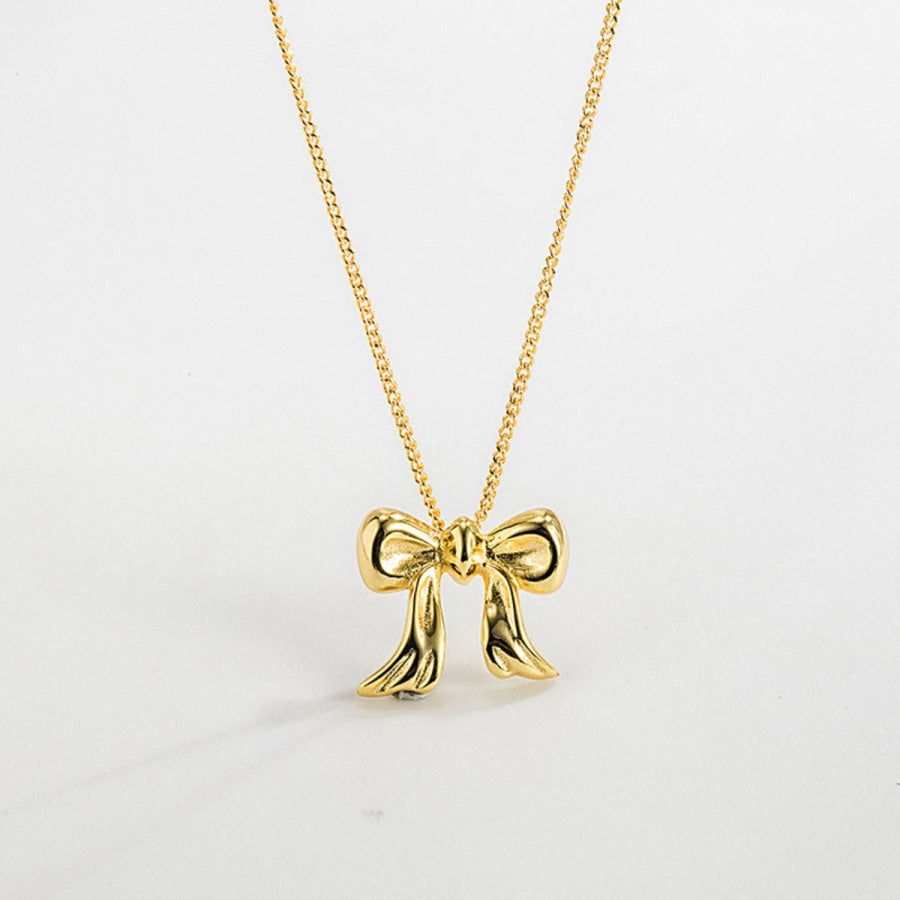 Copper Bow Shape Pendant Necklace Gold / One Size Apparel and Accessories