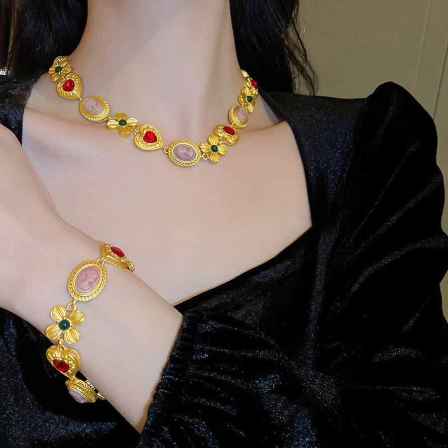 Copper Inlaid Rhinestone Vintage Bracelet Gold / One Size Apparel and Accessories