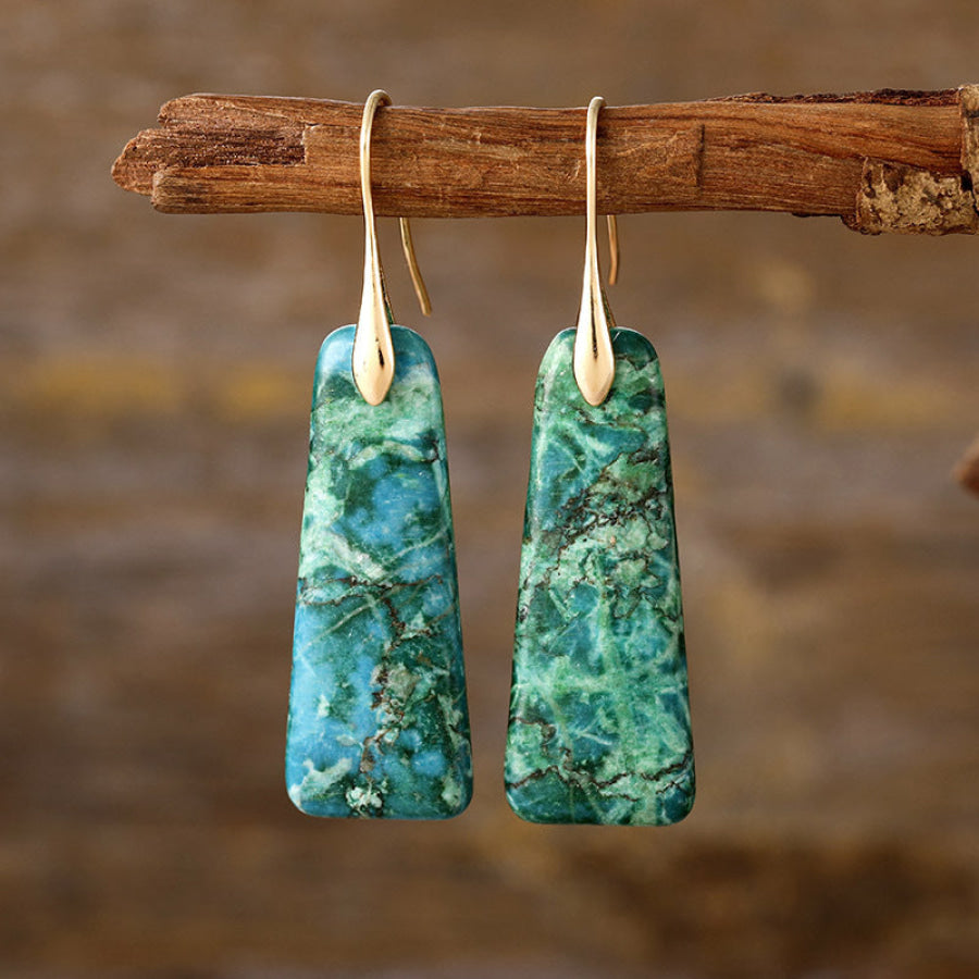 Copper Natural Stone Earrings Green/Gold / One Size Apparel and Accessories