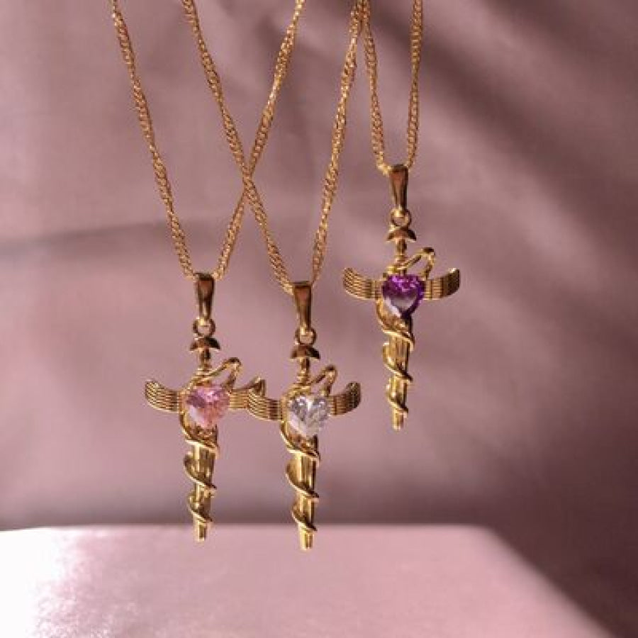 Copper Zircon Cross Pendant Necklace Style A / One Size Apparel and Accessories