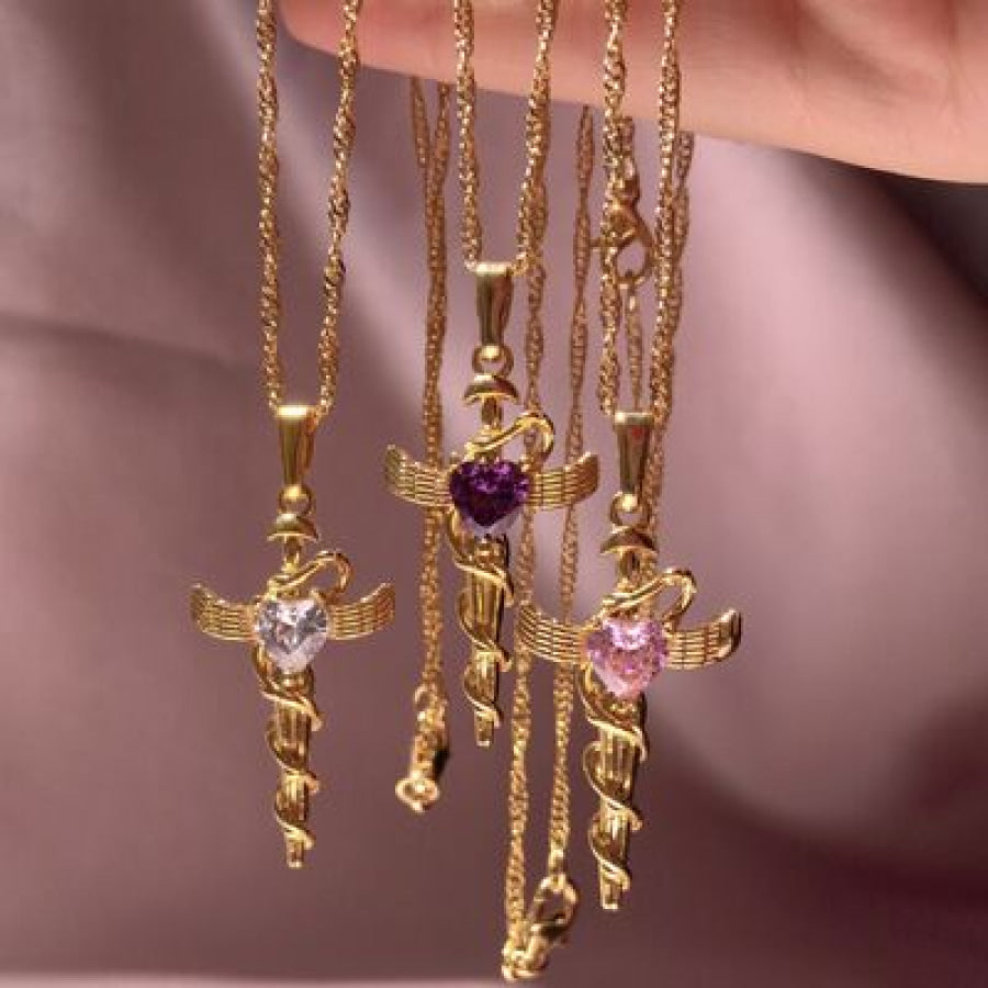 Copper Zircon Cross Pendant Necklace Style B / One Size Apparel and Accessories