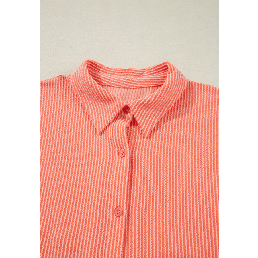 Corded Half Sleeve Button Up High Low Shirt Apparel and Accessories