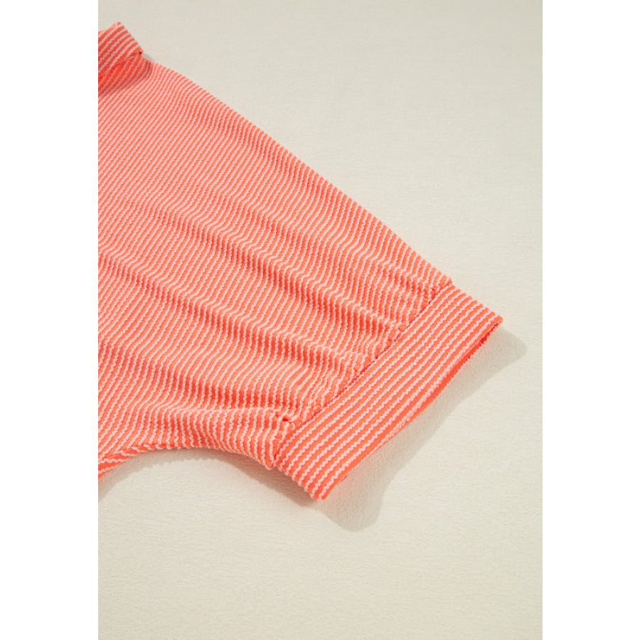 Corded Half Sleeve Button Up High Low Shirt Apparel and Accessories