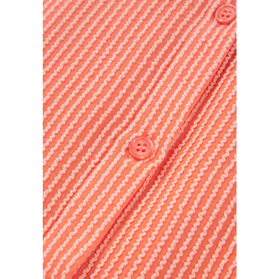 Corded Half Sleeve Button Up High Low Shirt Apparel and Accessories