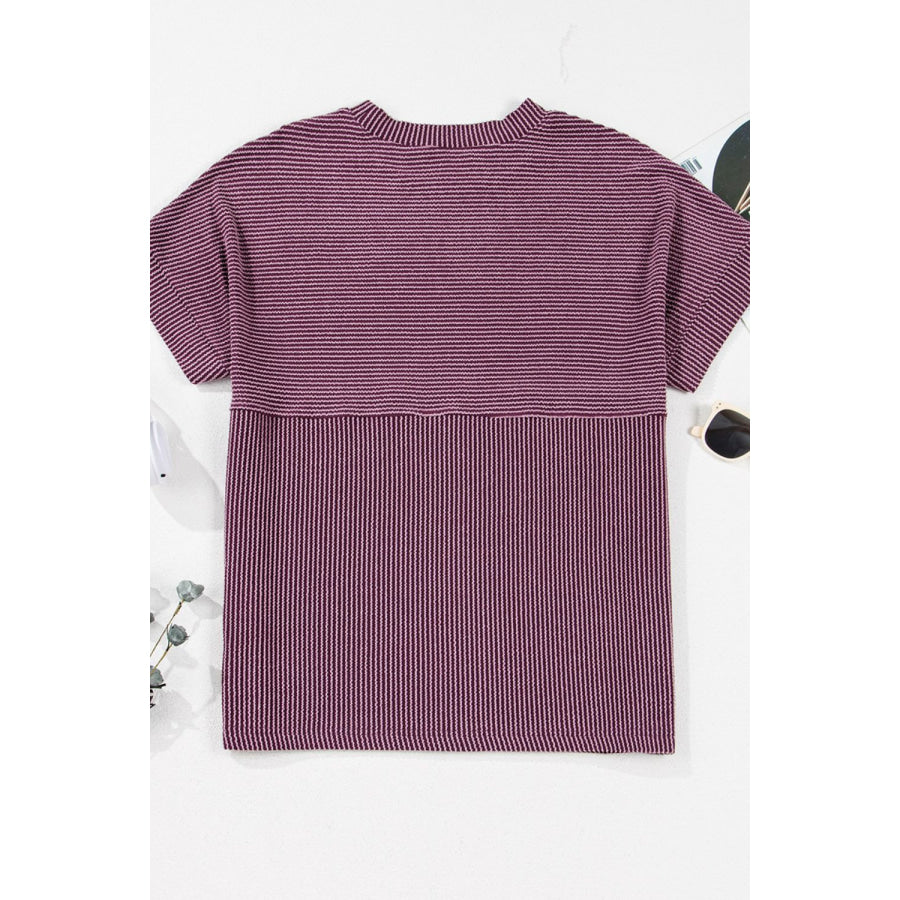 Corded Knit Mock Neck Short Sleeve T Shirt Apparel and Accessories