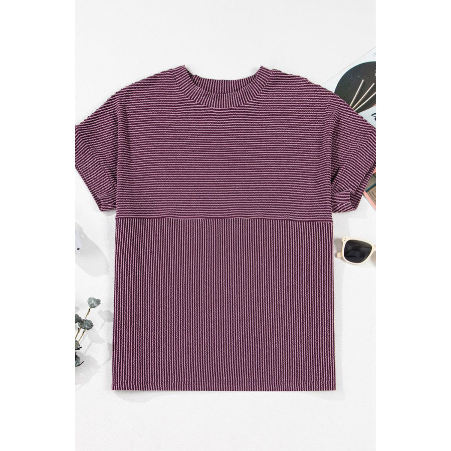 Corded Knit Mock Neck Short Sleeve T Shirt Apparel and Accessories