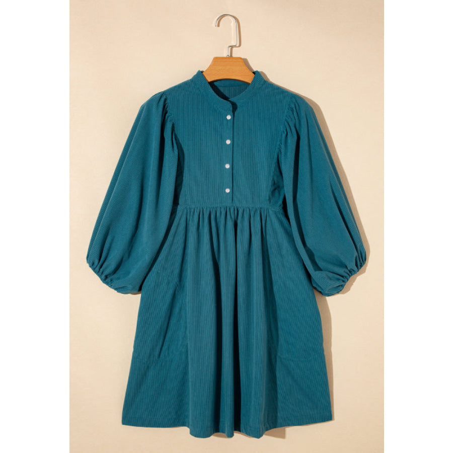 Corduroy Quarter Snap Three-Quarter Sleeve Dress Apparel and Accessories