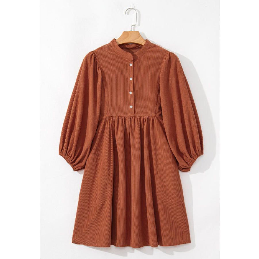 Corduroy Quarter Snap Three-Quarter Sleeve Dress Apparel and Accessories
