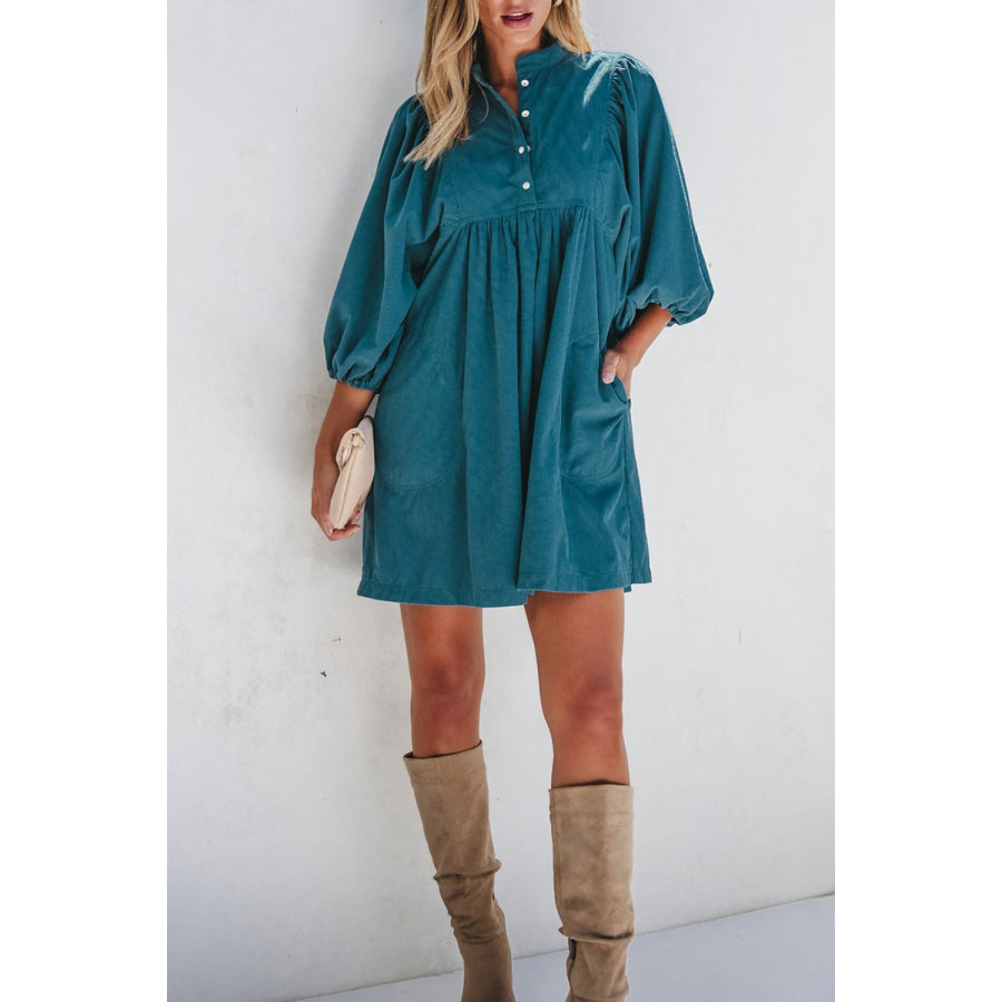 Corduroy Quarter Snap Three-Quarter Sleeve Dress Apparel and Accessories