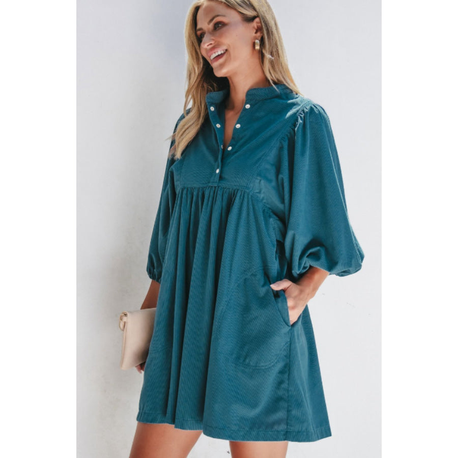 Corduroy Quarter Snap Three-Quarter Sleeve Dress Apparel and Accessories