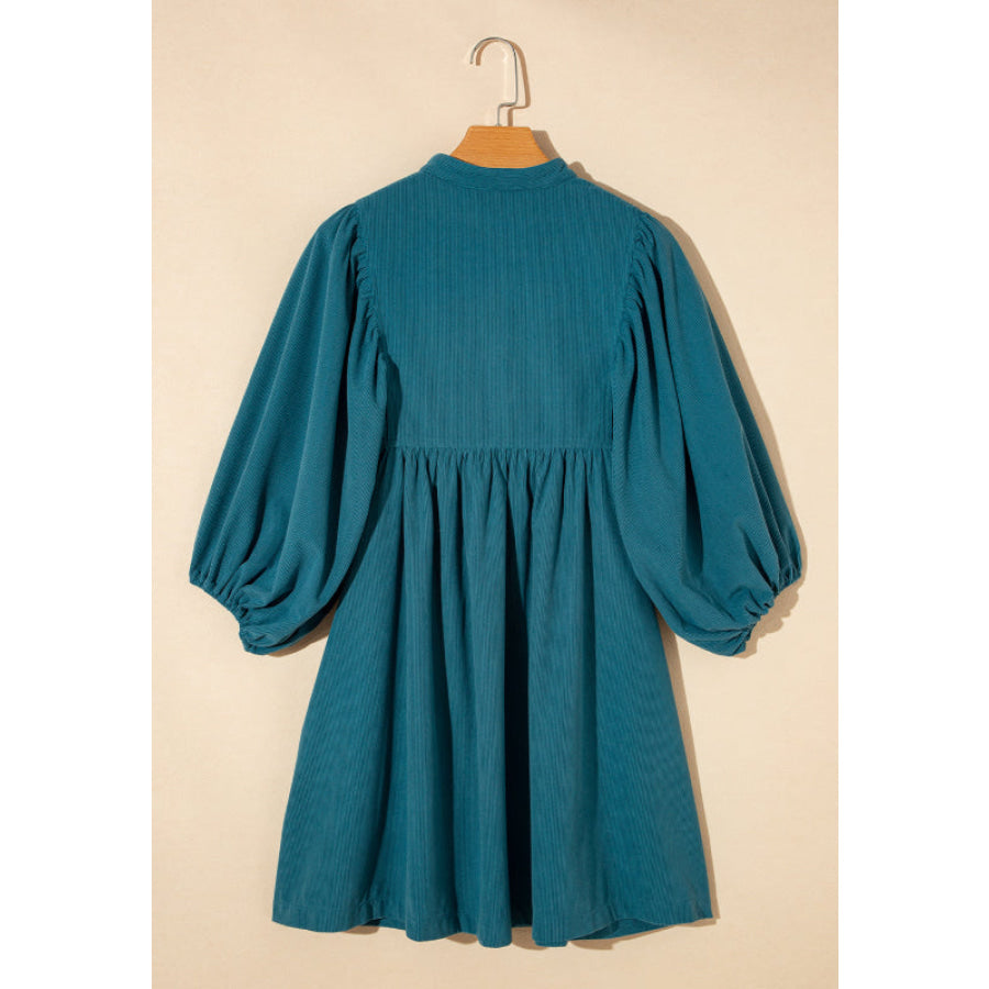 Corduroy Quarter Snap Three-Quarter Sleeve Dress Apparel and Accessories