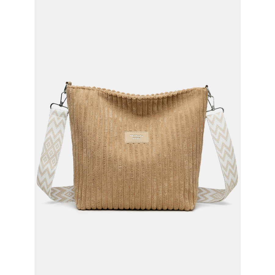 Corduroy Solid Color Crossbody with Removable Strap Khaki / One Size Apparel and Accessories