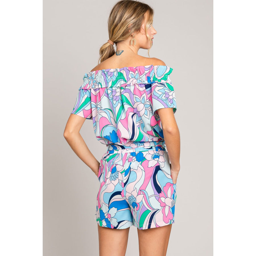 Cotton Bleu by Nu Label Abstracted Print Tie Front Shorts Apparel and Accessories
