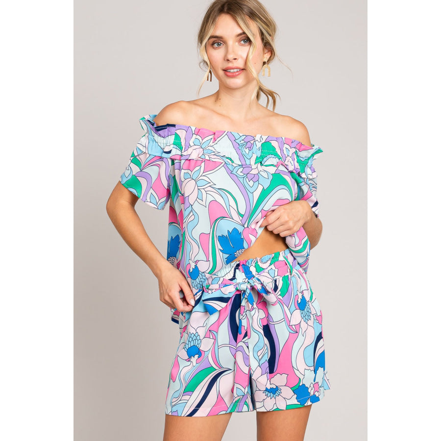 Cotton Bleu by Nu Label Abstracted Print Tie Front Shorts Apparel and Accessories