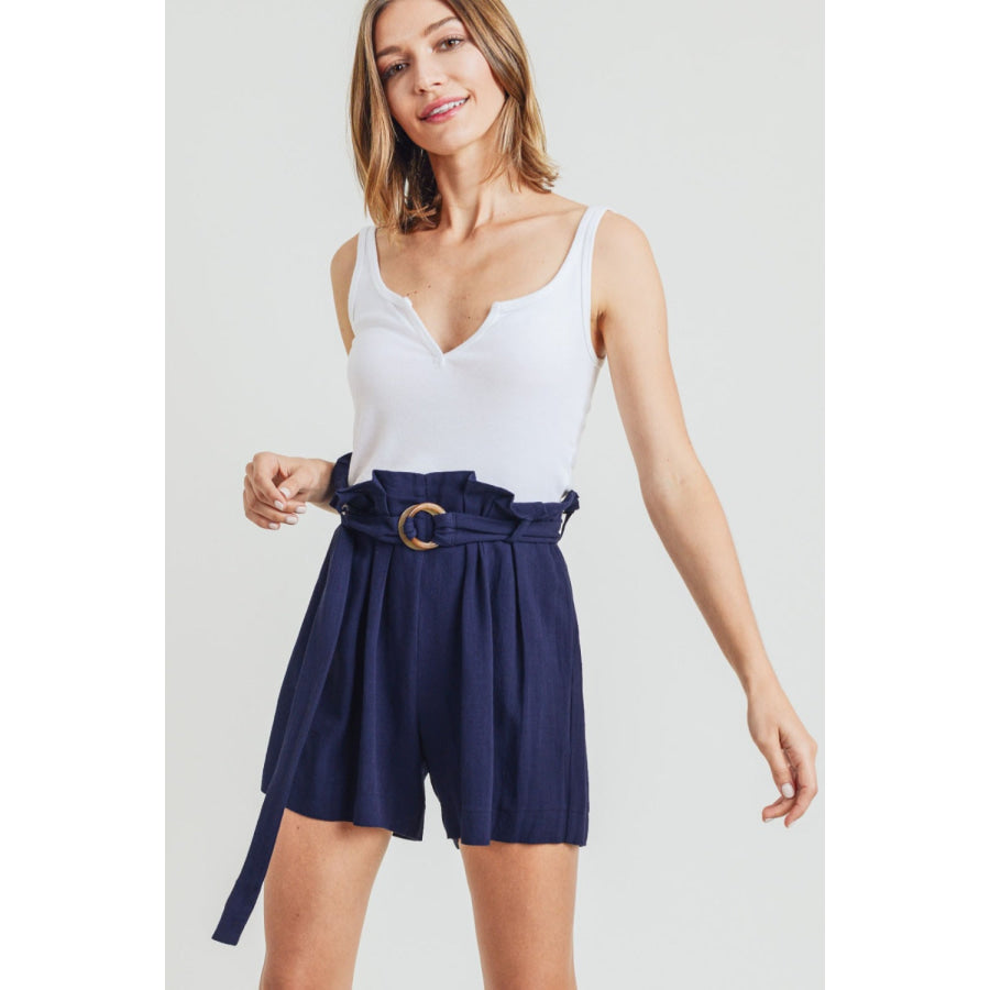 Cotton Bleu by Nu Label Buckle Belt Cotton Linen Shorts Navy / S Apparel and Accessories