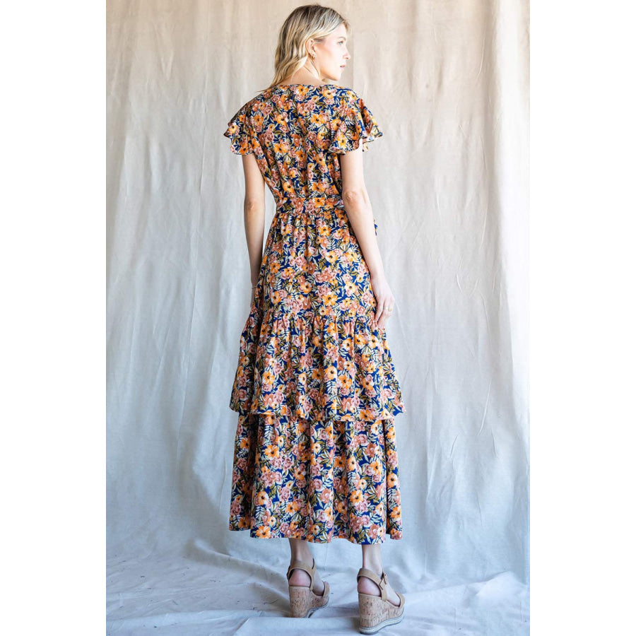 Cotton Bleu by Nu Label Floral Ruffled Midi Dress Navy / S Apparel and Accessories