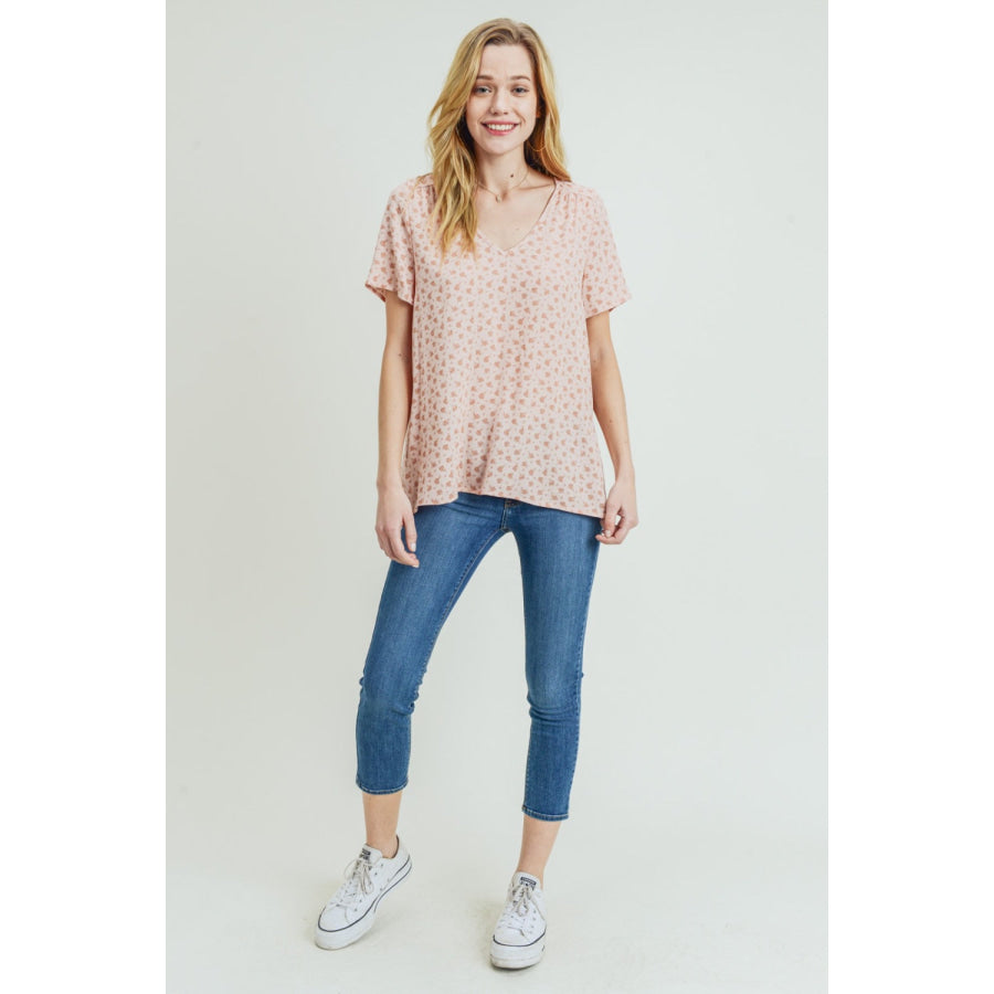 Cotton Bleu by Nu Label Printed V-Neck Short Sleeve T-Shirt Apparel and Accessories