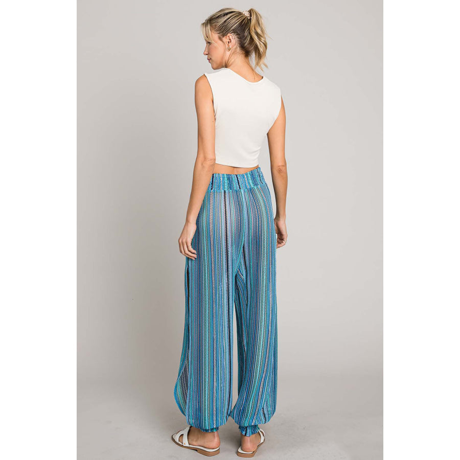 Cotton Bleu by Nu Label Striped Smocked Cover Up Pants Apparel and Accessories