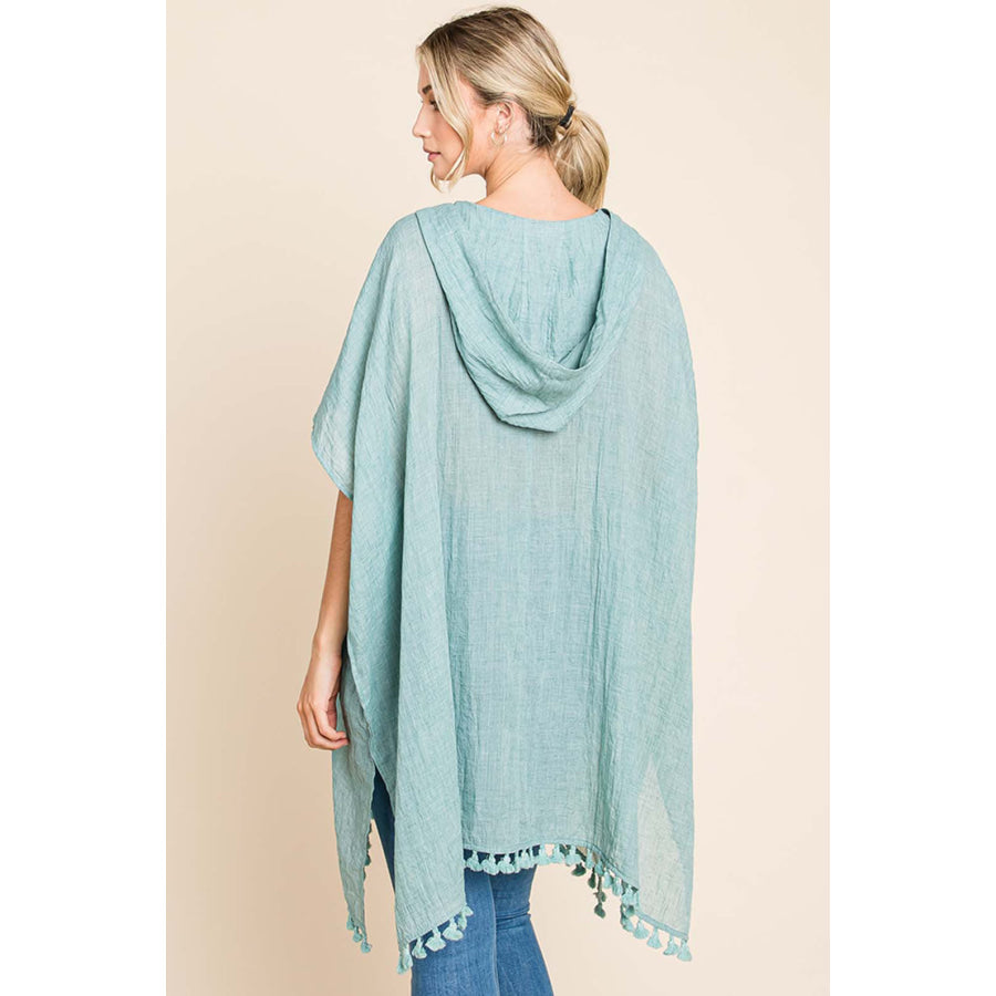 Cotton Bleu by Nu Label Tassel Hem Hooded Cover Up Mint / S Apparel and Accessories