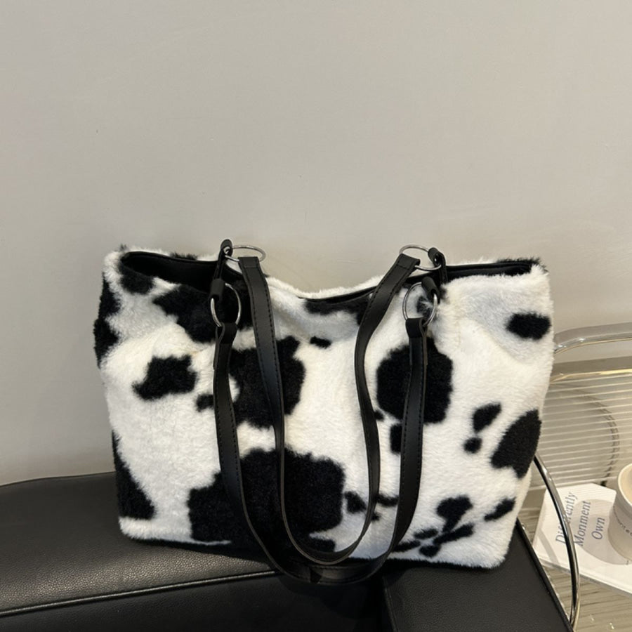 Cow Print Furry Tote Bag Apparel and Accessories