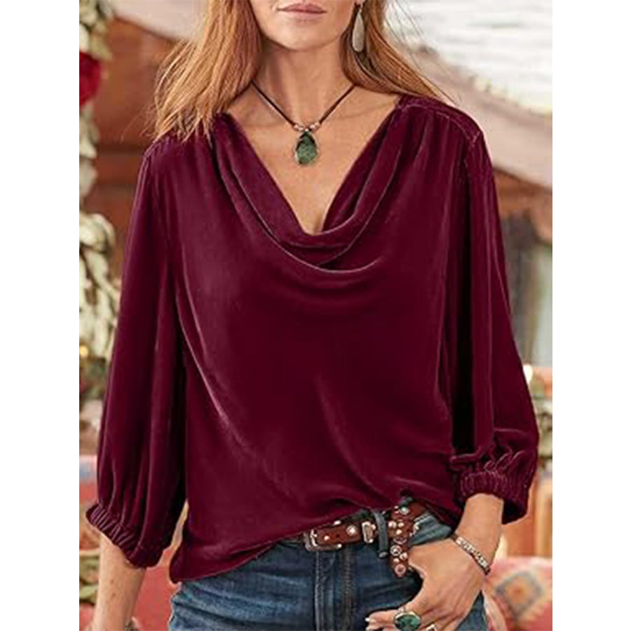 Cowl Neck Three-Quarter Sleeve Top Apparel and Accessories