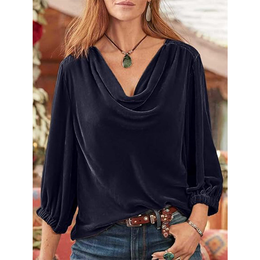 Cowl Neck Three-Quarter Sleeve Top Apparel and Accessories