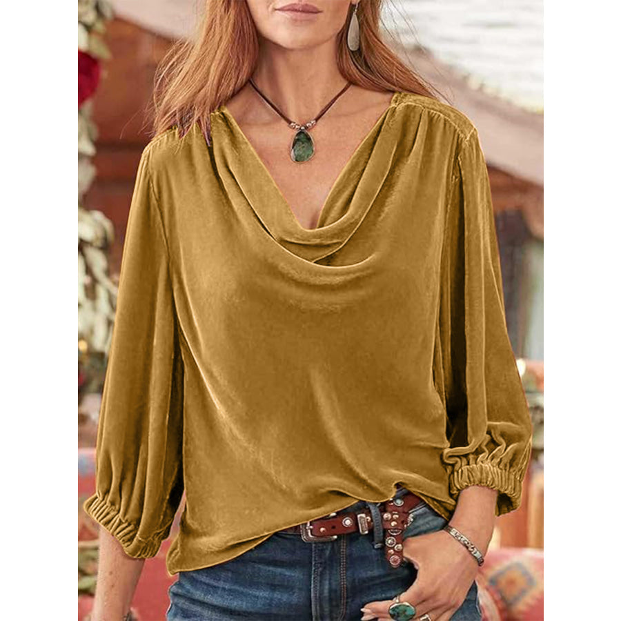 Cowl Neck Three-Quarter Sleeve Top Apparel and Accessories