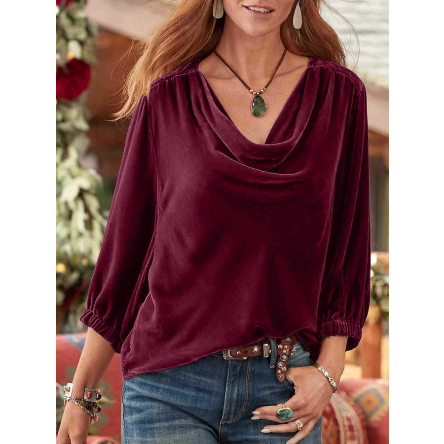 Cowl Neck Three-Quarter Sleeve Top Apparel and Accessories