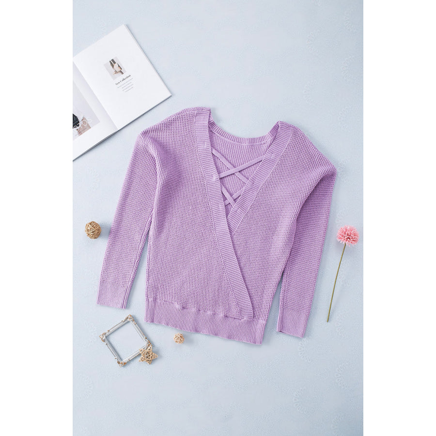 Crisscross Back Boat Neck Sweater Apparel and Accessories