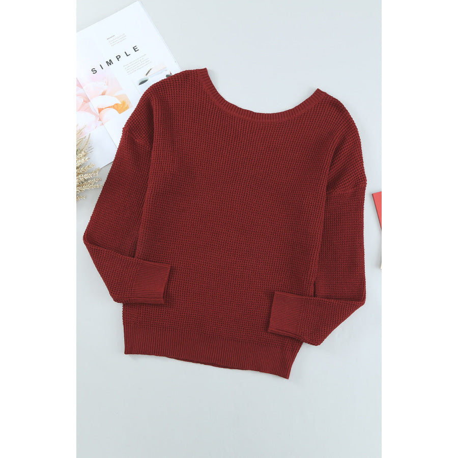 Crisscross Back Boat Neck Sweater Apparel and Accessories