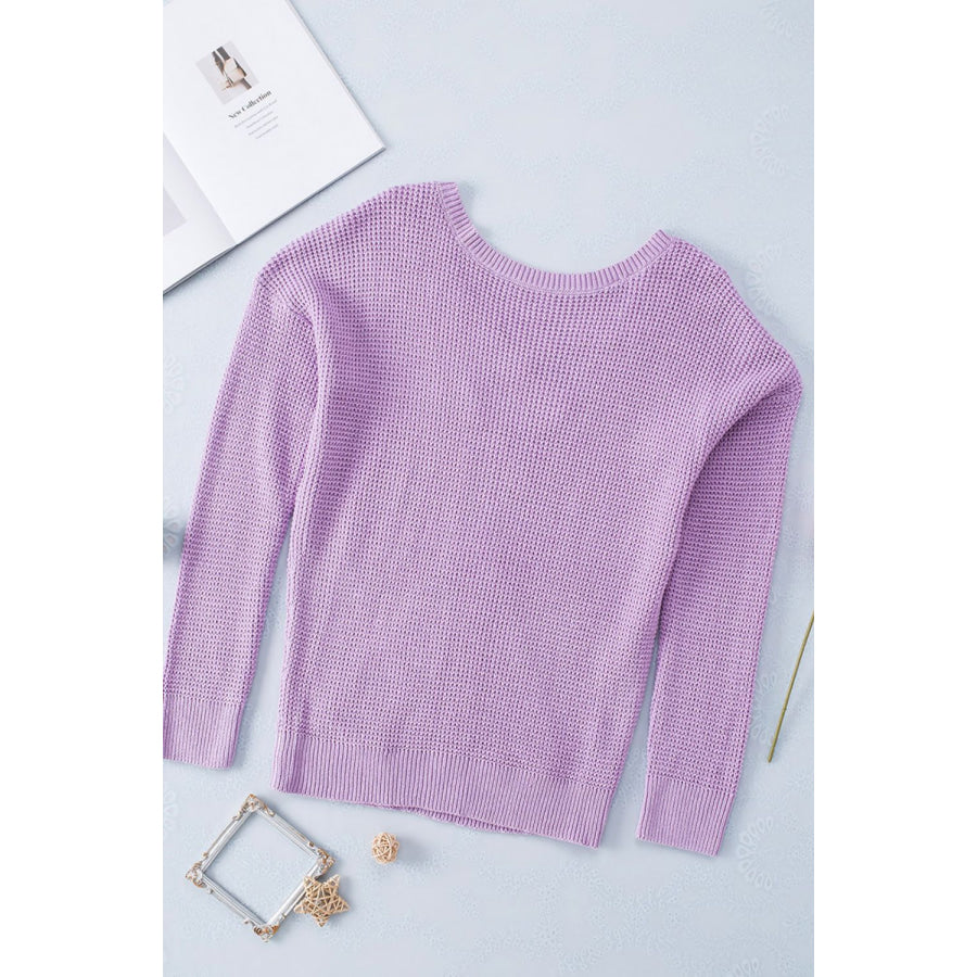 Crisscross Back Boat Neck Sweater Apparel and Accessories