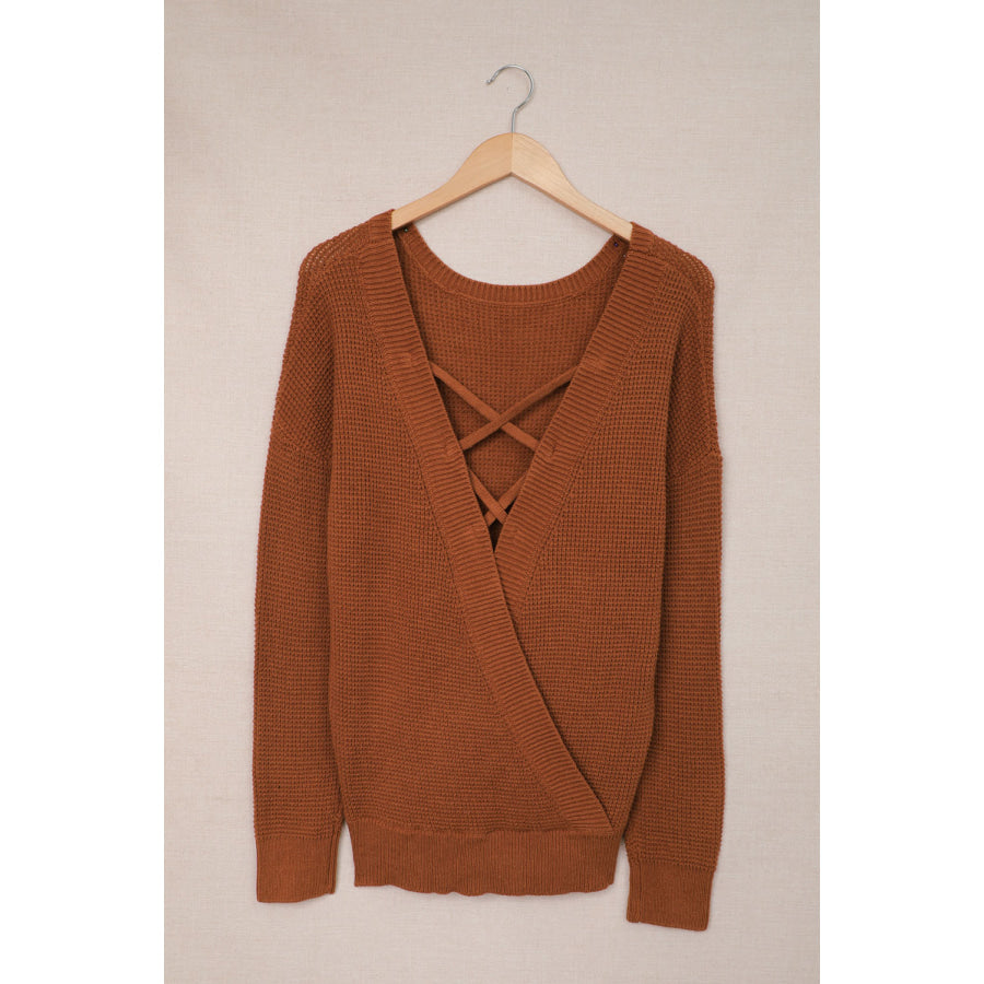 Crisscross Back Boat Neck Sweater Apparel and Accessories