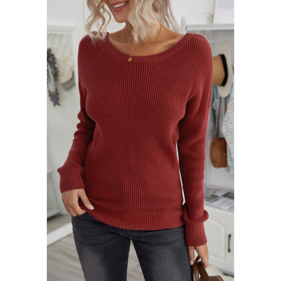 Crisscross Back Boat Neck Sweater Apparel and Accessories
