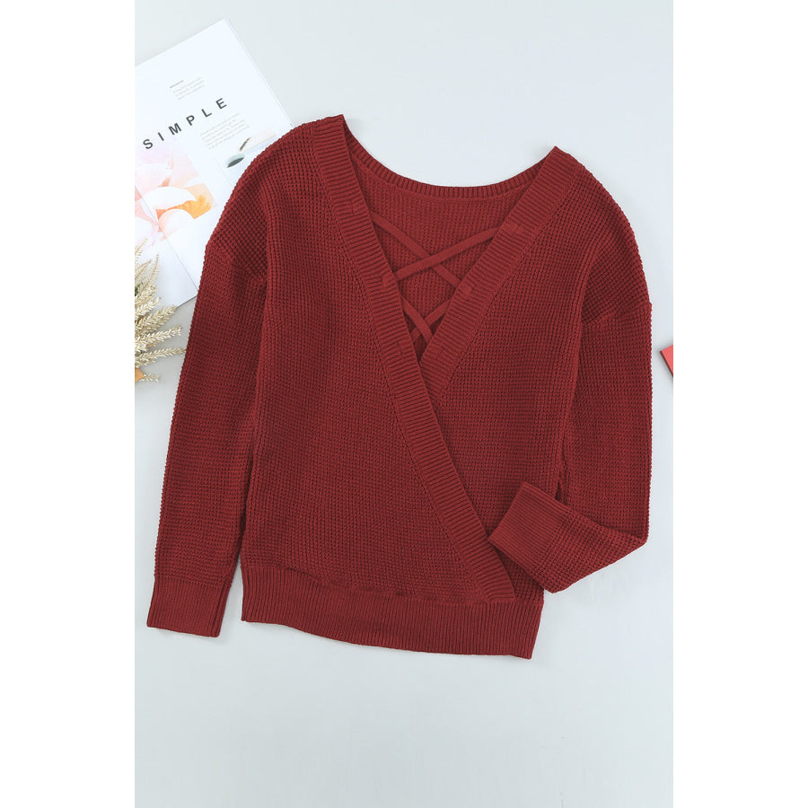 Crisscross Back Boat Neck Sweater Apparel and Accessories