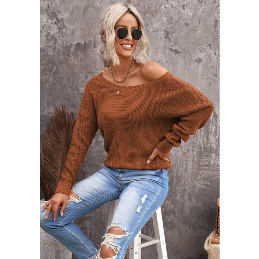 Crisscross Back Boat Neck Sweater Apparel and Accessories