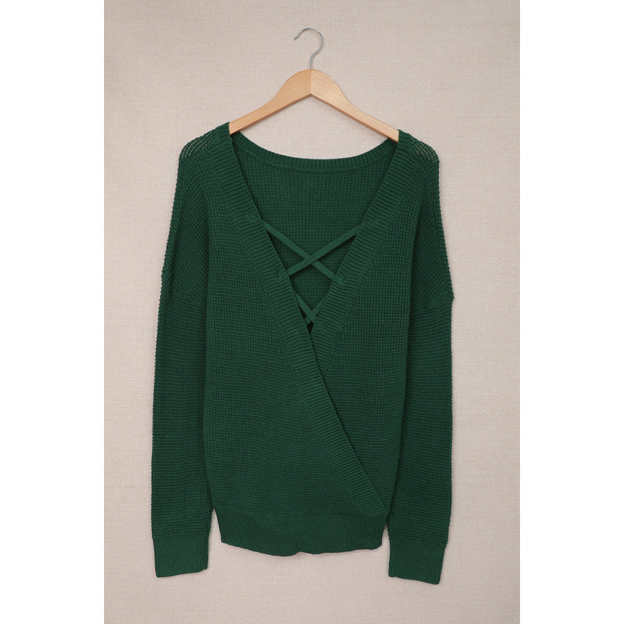 Crisscross Back Boat Neck Sweater Apparel and Accessories