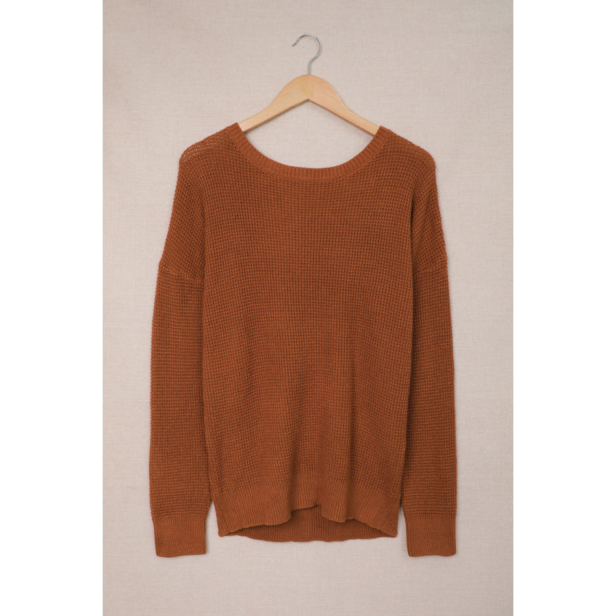 Crisscross Back Boat Neck Sweater Apparel and Accessories
