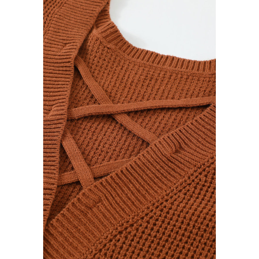 Crisscross Back Boat Neck Sweater Apparel and Accessories