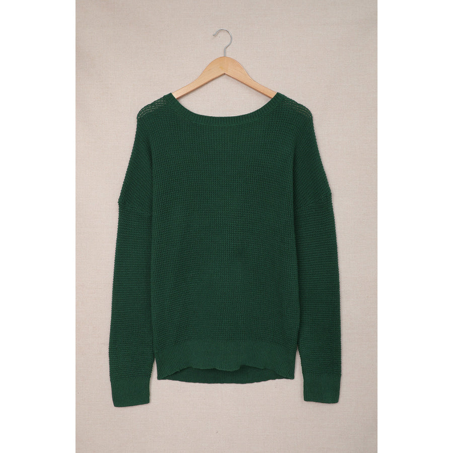 Crisscross Back Boat Neck Sweater Apparel and Accessories