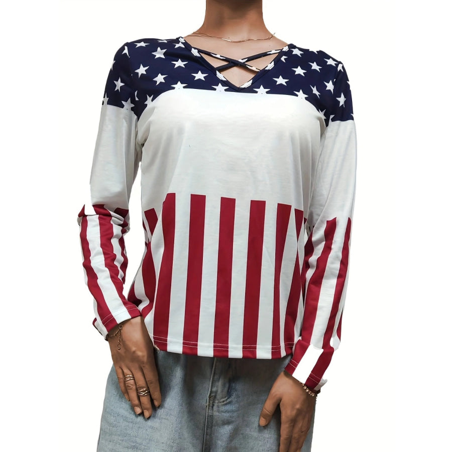 Crisscross Color Block Long Sleeve T-Shirt Apparel and Accessories