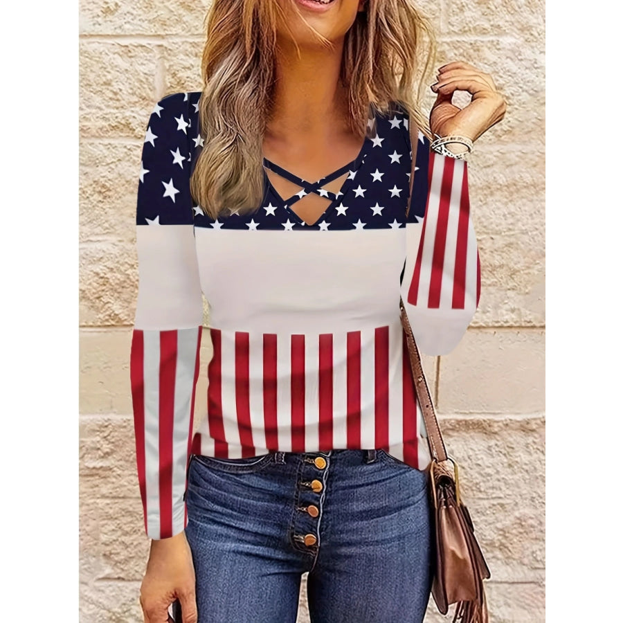 Crisscross Color Block Long Sleeve T-Shirt Navy / S Apparel and Accessories